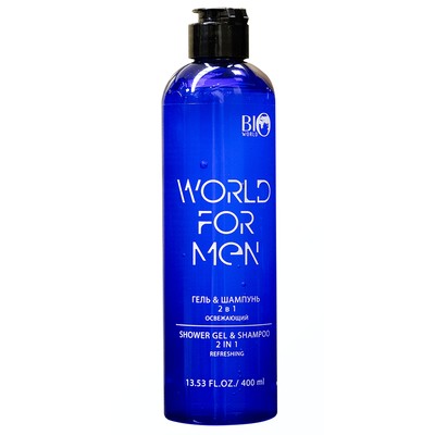 BIO WORLD FOR MEN Гель&Шампунь 2в1 Освежающий, 400 мл